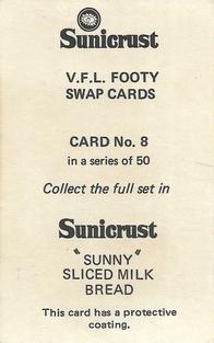 1971 Sunicrust VFL Footy Swap Cards #8 Robin Close Back